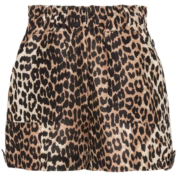 Ganni Linen/Silk Leopard Print Shorts Size: LUS10 DK40
